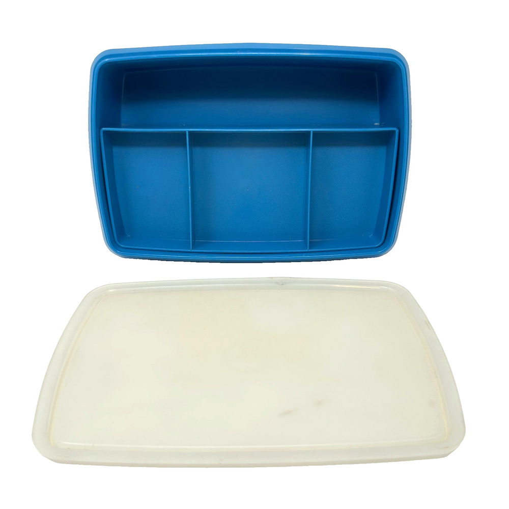 Tuppercraft 767-14 Stow-N-Go Sewing Tackle Craft Organizer Box Blue Divided Tray